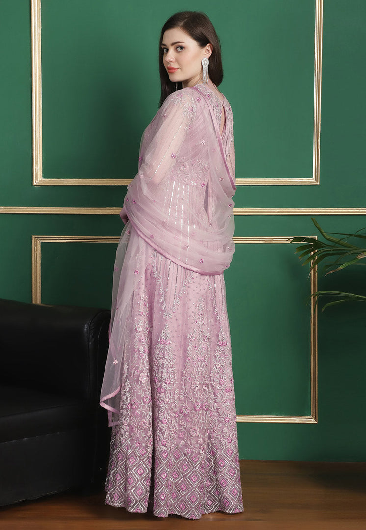 Pink Net Embroidered Long Anarkali Suit