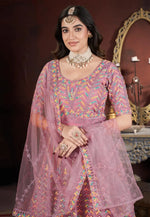 Load image into Gallery viewer, Pink Net Embroidered Readymade Long Anarkali Suit
