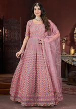 Load image into Gallery viewer, Pink Net Embroidered Readymade Long Anarkali Suit

