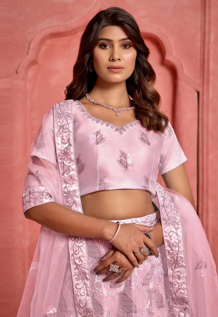 Pink Net Lehenga Choli