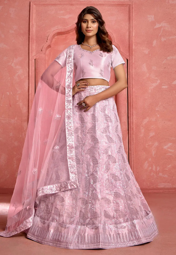 Pink Net Lehenga Choli