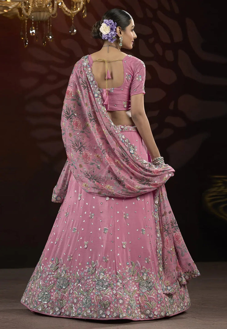 Pink Net Lehenga Choli