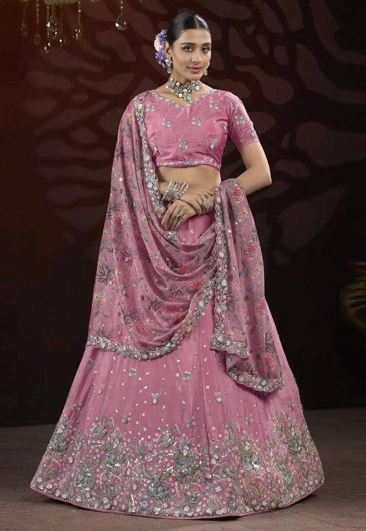 Pink Net Lehenga Choli