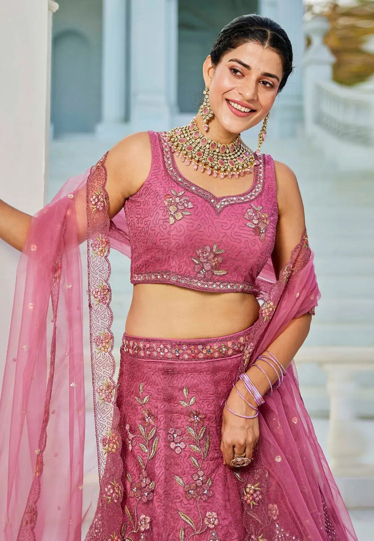 Pink Net Lehenga Choli