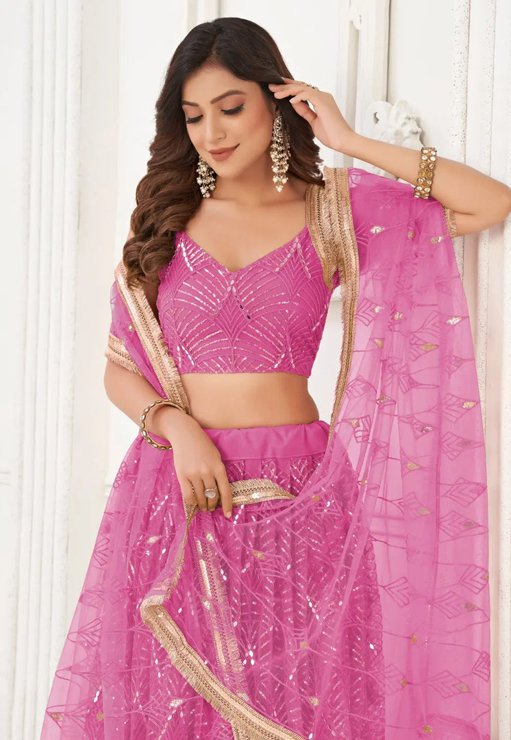 Pink Net Lehenga Choli