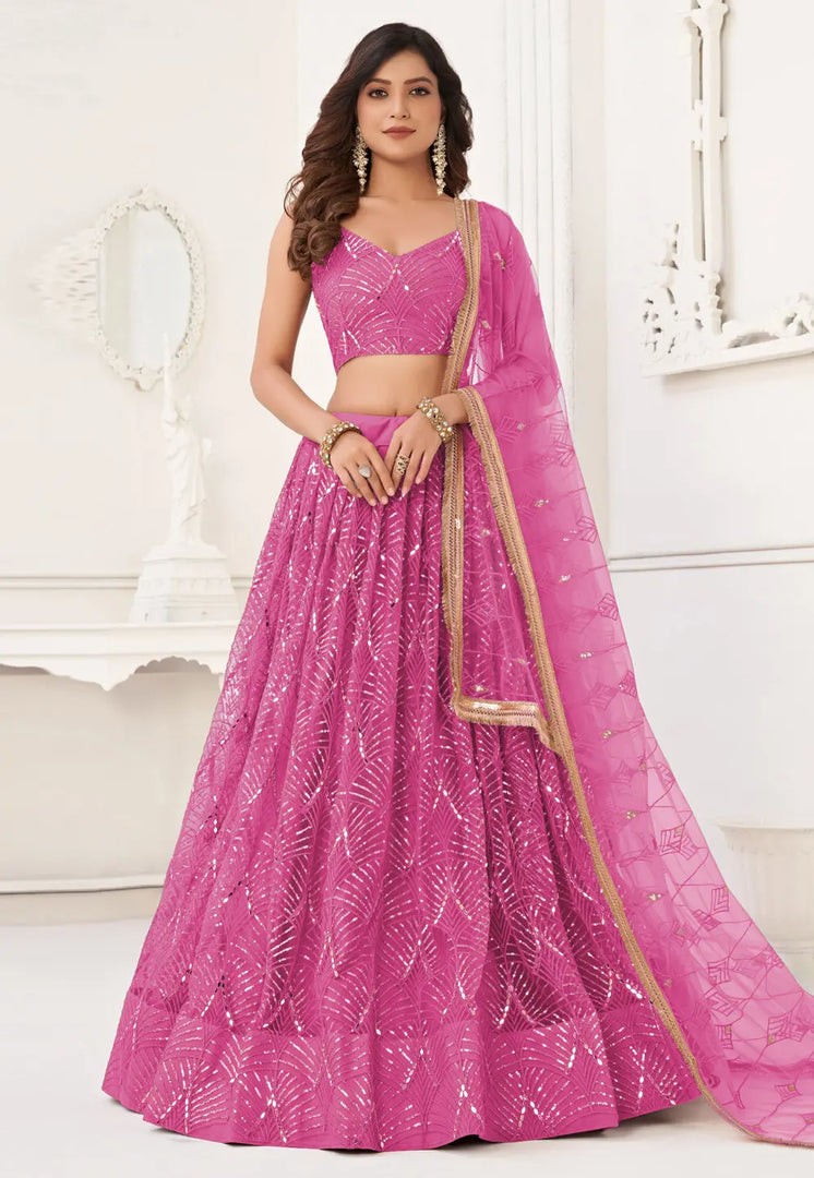 Pink Net Lehenga Choli