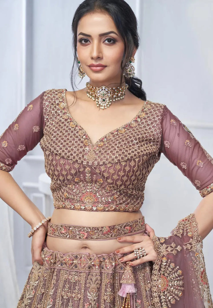 Pink Net Lehenga Choli For Wedding