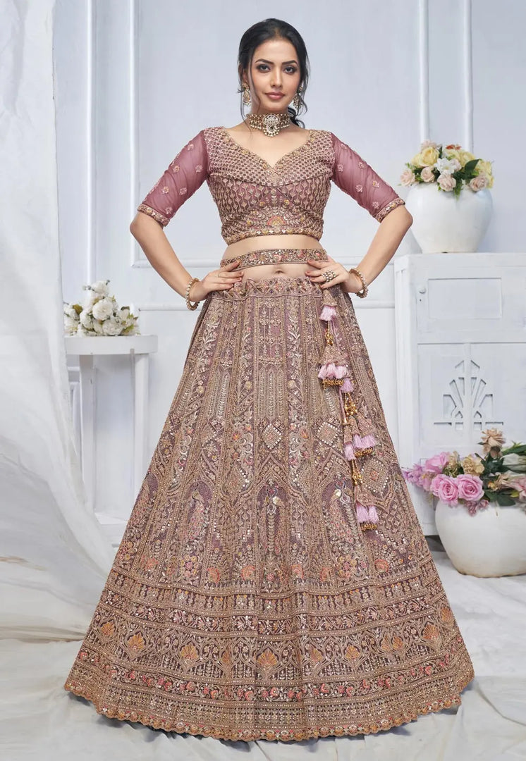 Pink Net Lehenga Choli For Wedding