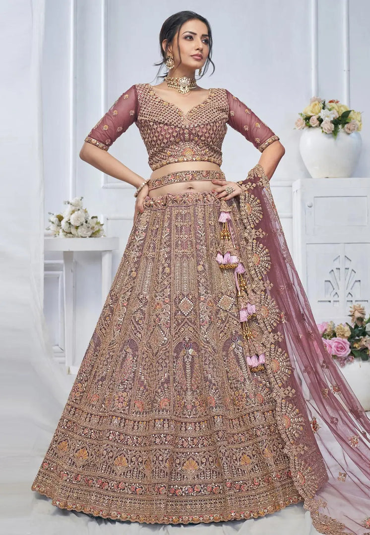 Pink Net Lehenga Choli For Wedding