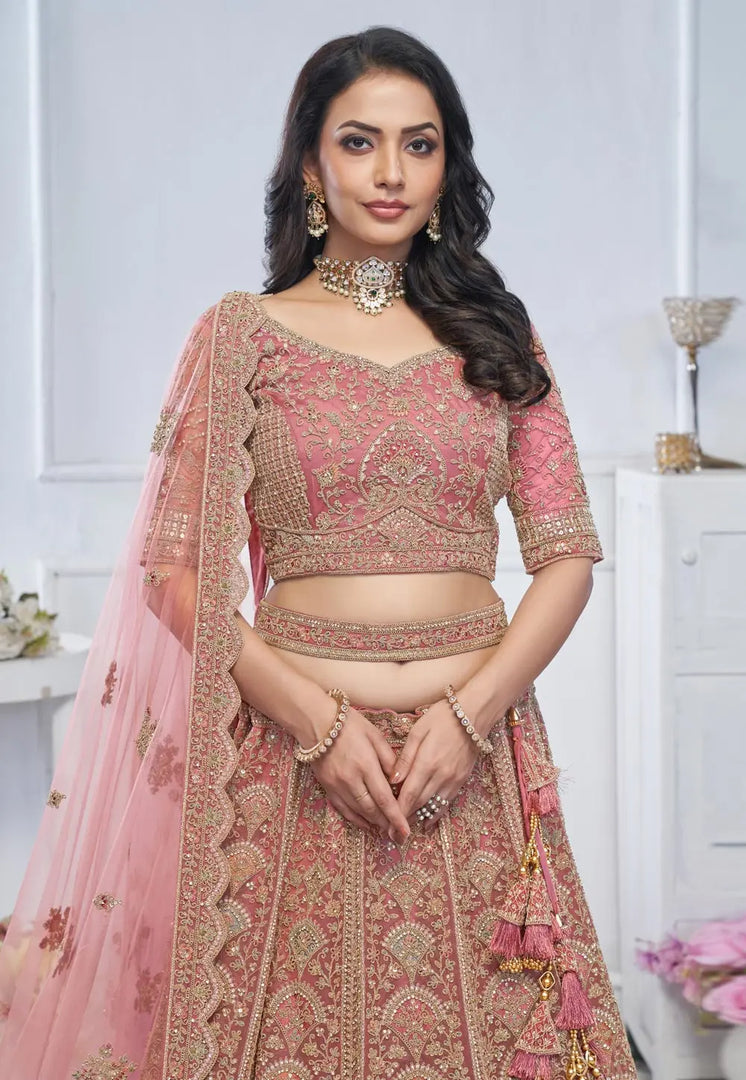 Pink Net Lehenga Choli For Wedding