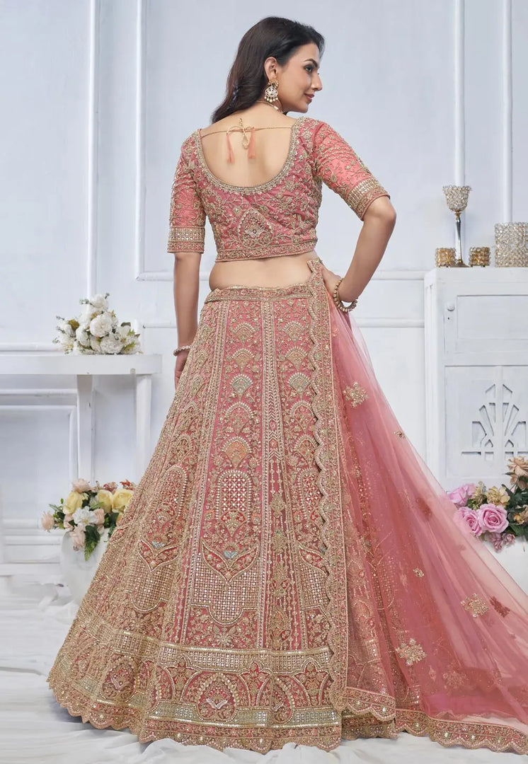 Pink Net Lehenga Choli For Wedding