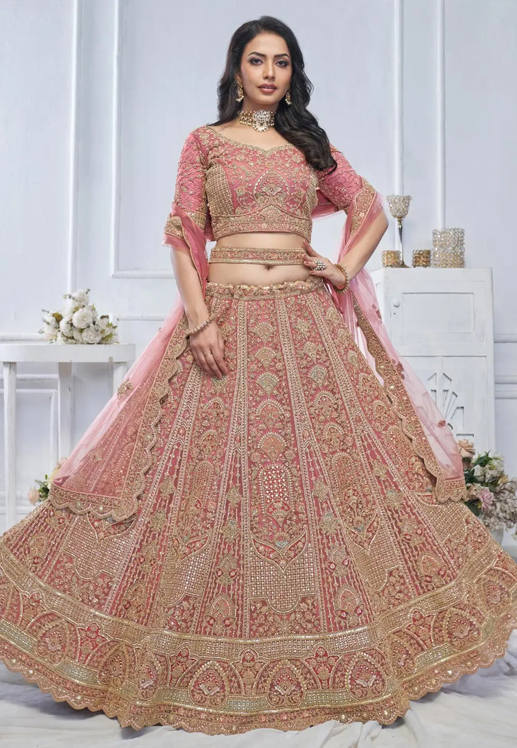 Pink Net Lehenga Choli For Wedding