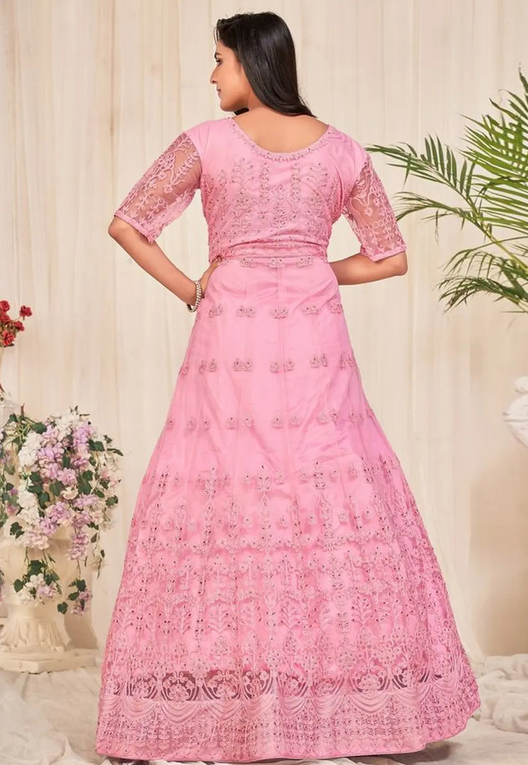Pink Net Long Anarkali Suit