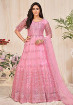 Load image into Gallery viewer, Pink Net Long Anarkali Suit
