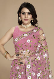 Pink Net Saree With Blouse