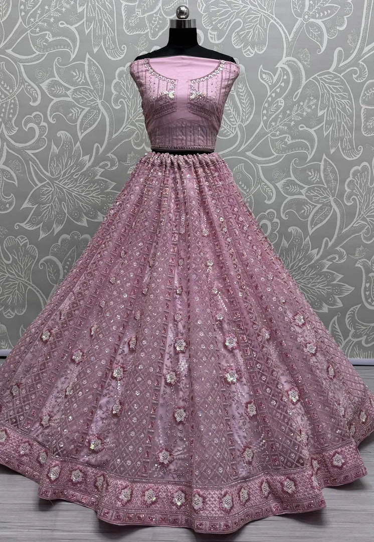 Pink Net Wedding Lehenga Choli