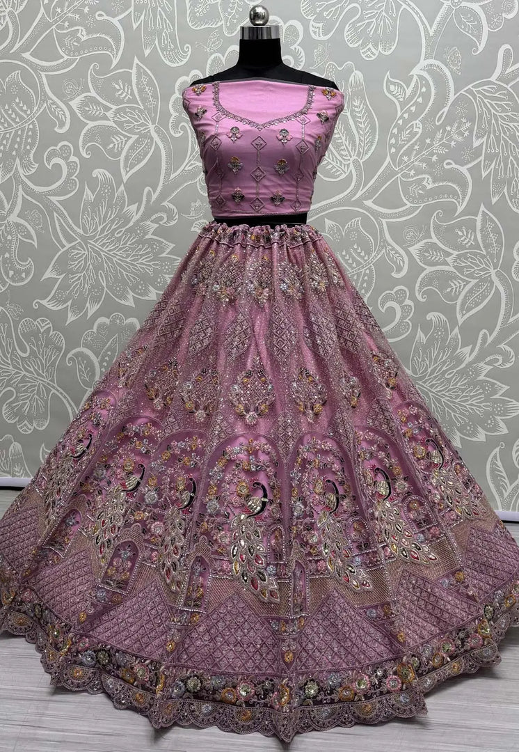 Pink Net Wedding Lehenga Choli