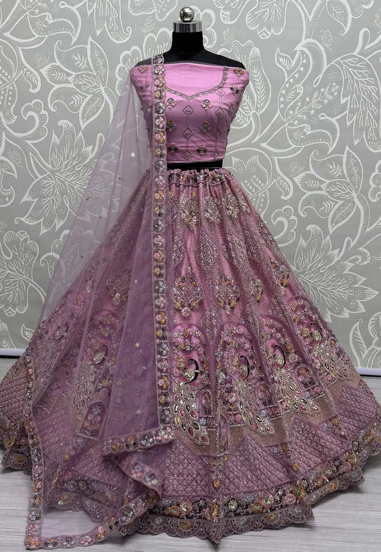 Pink Net Wedding Lehenga Choli