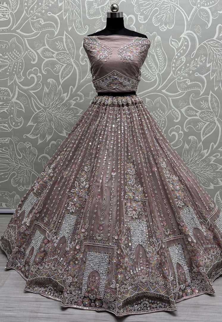 Pink Net Wedding Lehenga Choli