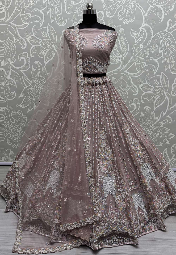Pink Net Wedding Lehenga Choli