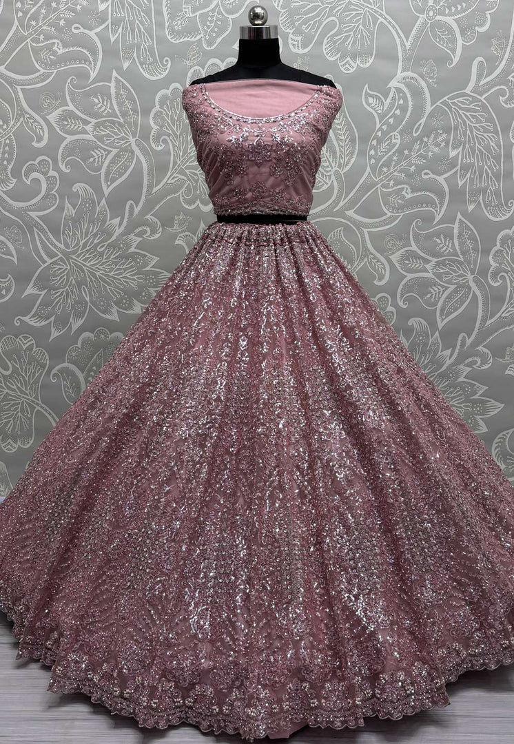 Pink Net Wedding Lehenga Choli