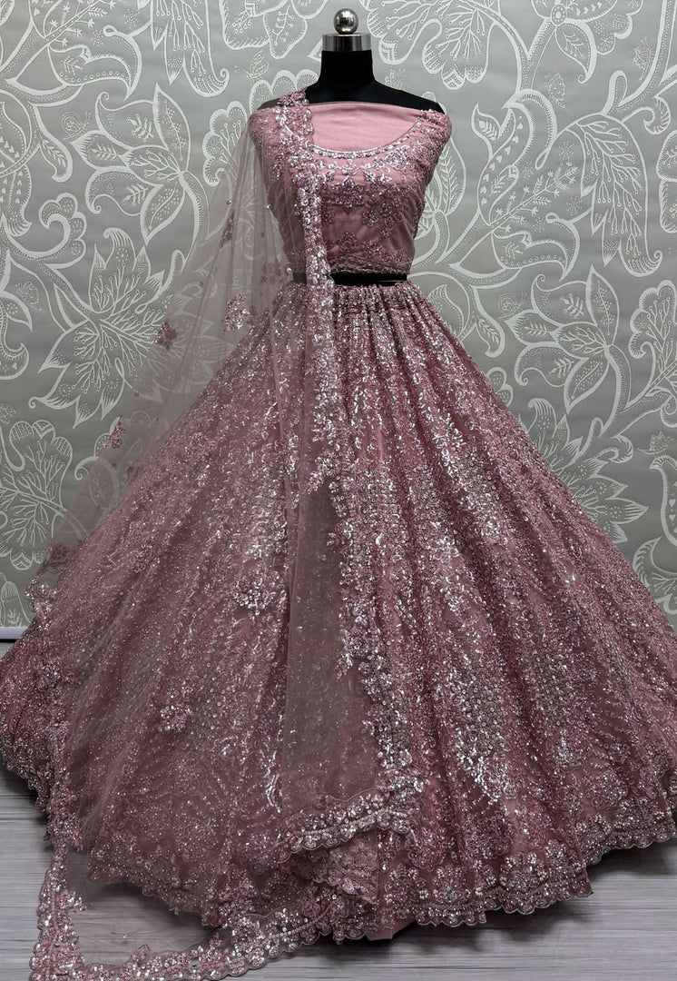 Pink Net Wedding Lehenga Choli