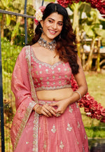 Load image into Gallery viewer, Pink Organza A Line Lehenga Choli
