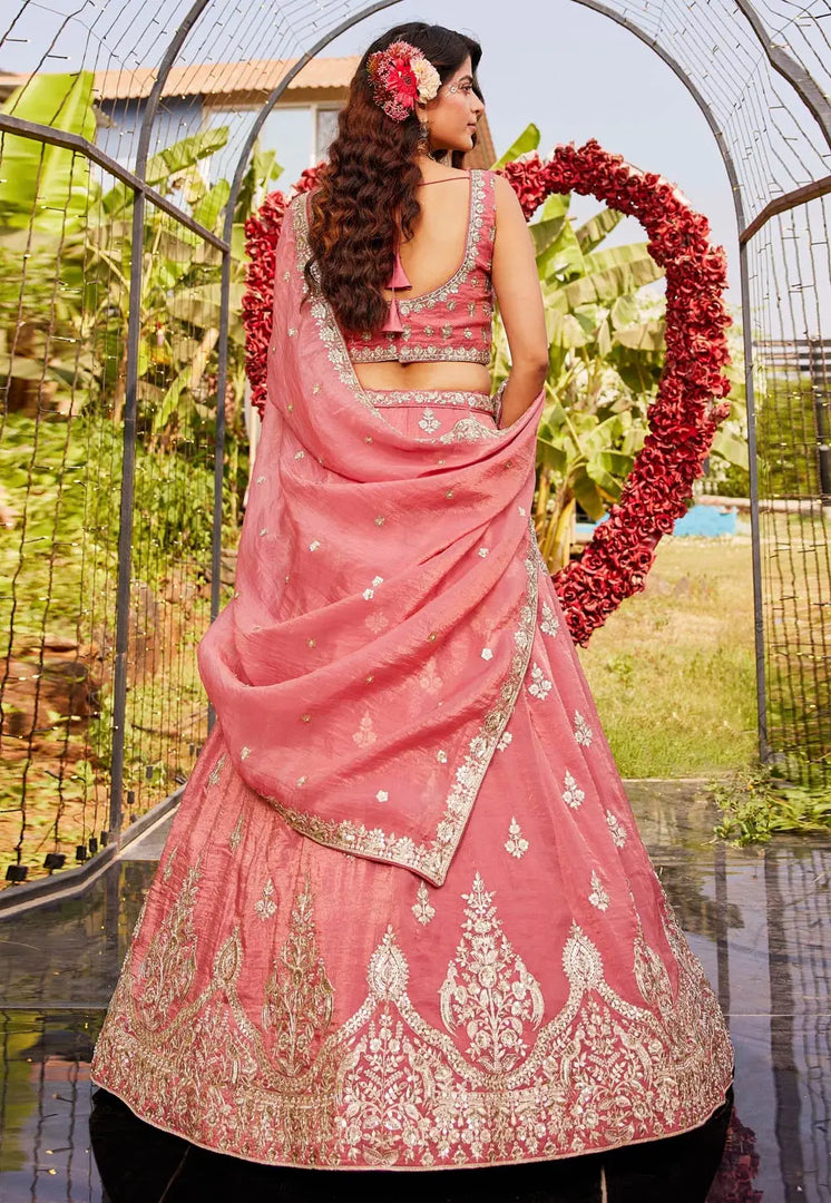 Pink Organza A Line Lehenga Choli