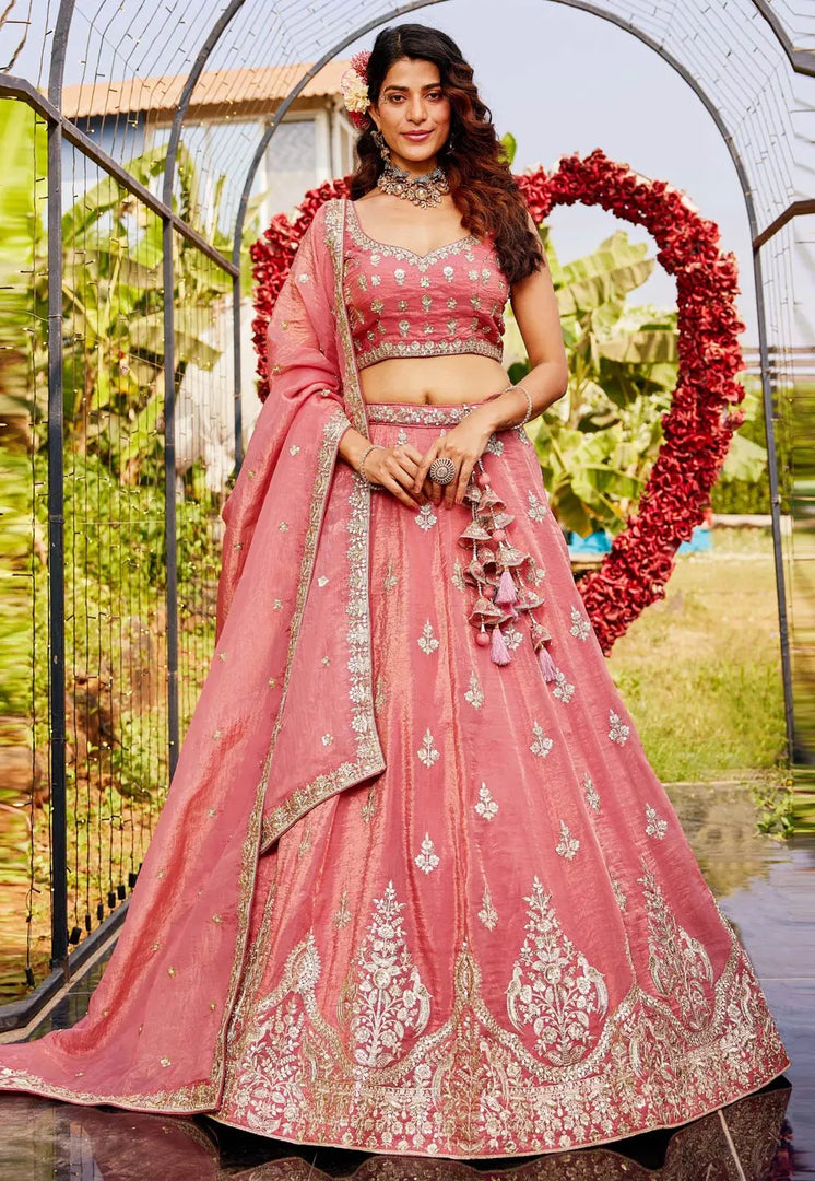 Pink Organza A Line Lehenga Choli