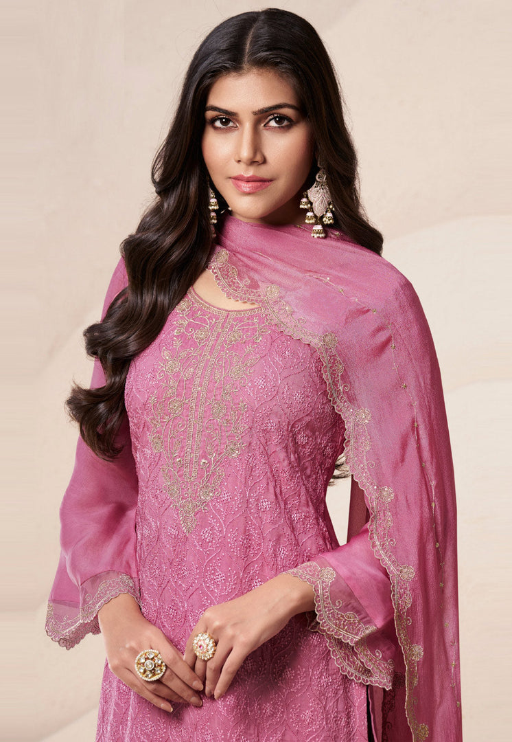 Pink Organza Embroidered Pakistani Suit