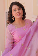 Load image into Gallery viewer, Pink Organza Readymade Long Anarkali Suit
