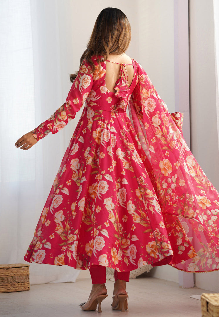 Pink Organza Readymade Pant Style Suit