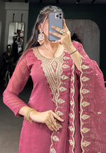 Load image into Gallery viewer, Pink Organza Readymade Pant Style Suit
