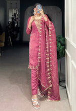 Load image into Gallery viewer, Pink Organza Readymade Pant Style Suit
