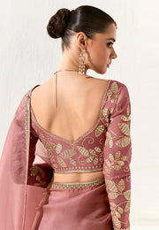 Pink Organza Saree With Blouse