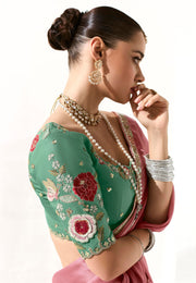 Pink Organza Saree With Blouse