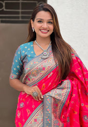 Pink Patola Silk Saree With Blouse