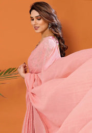 Pink Polyester Saree With Blouse