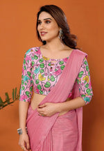 Load image into Gallery viewer, Pink Polyester Saree With Blouse