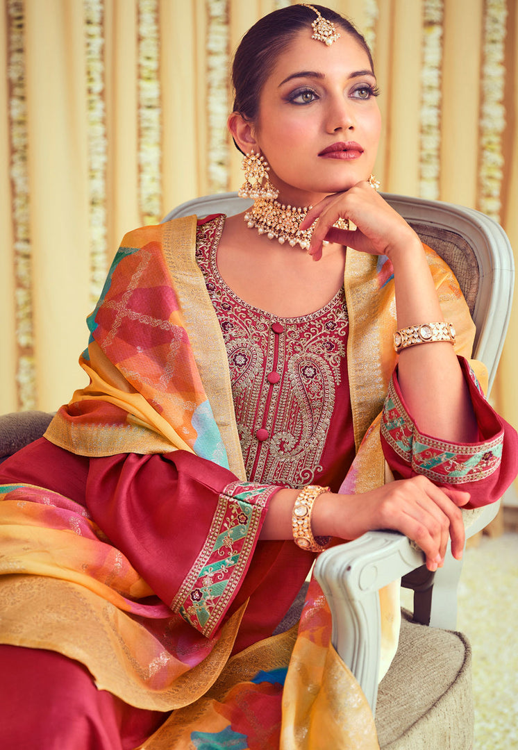 Pink Raw Silk Pakistani Suit
