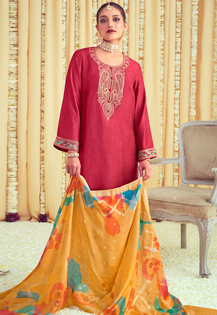 Pink Raw Silk Pakistani Suit