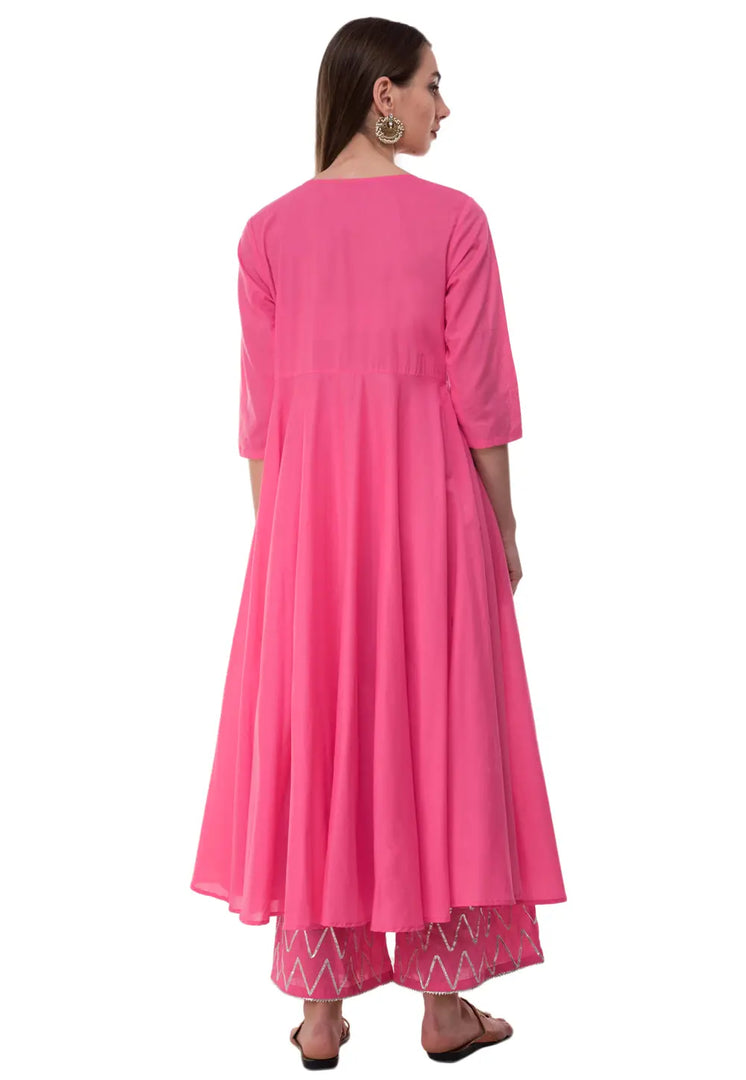Pink Rayon Kurta Set With Palazzo