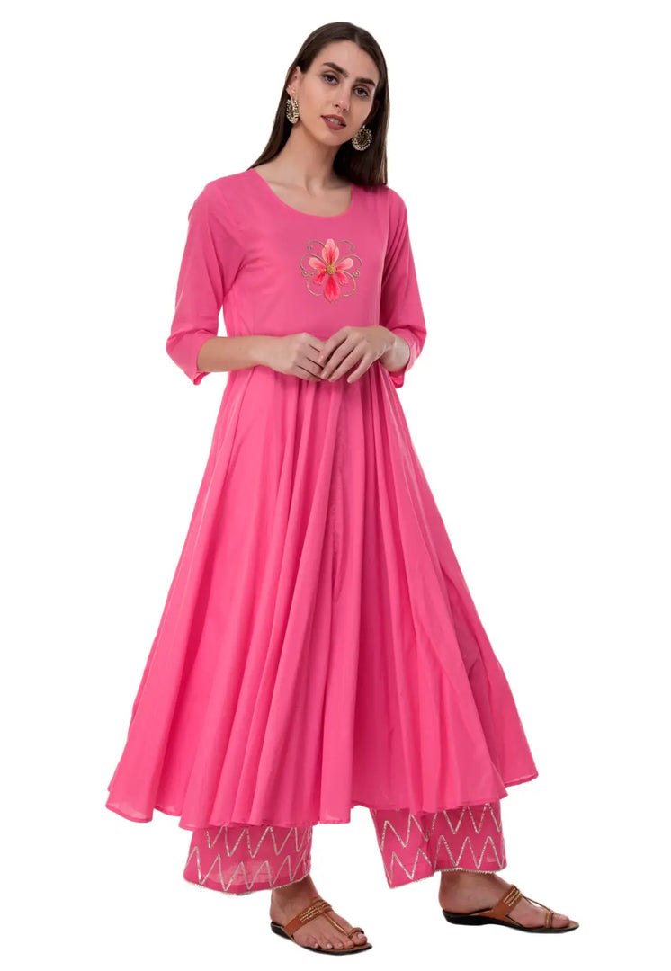 Pink Rayon Kurta Set With Palazzo