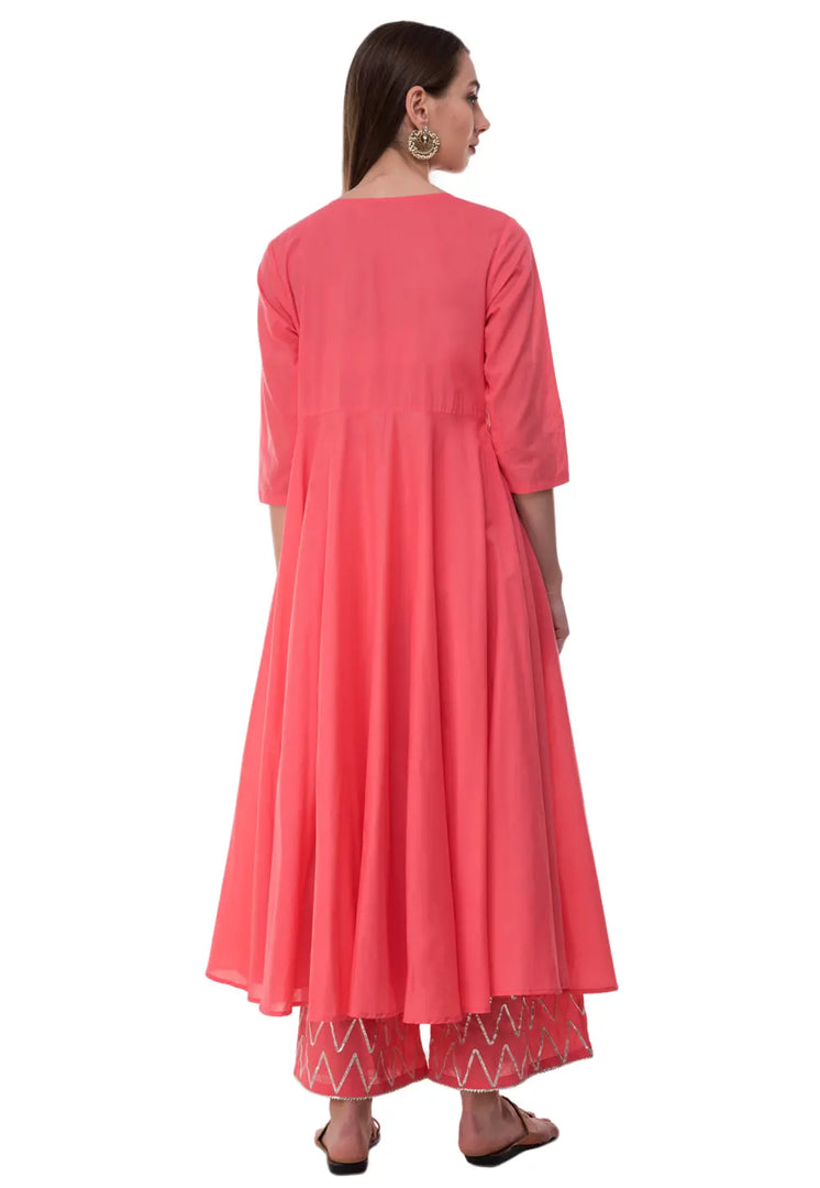 Pink Rayon Kurta Set With Palazzo