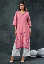 Load image into Gallery viewer, Pink Rayon Kurta Set With Palazzo

