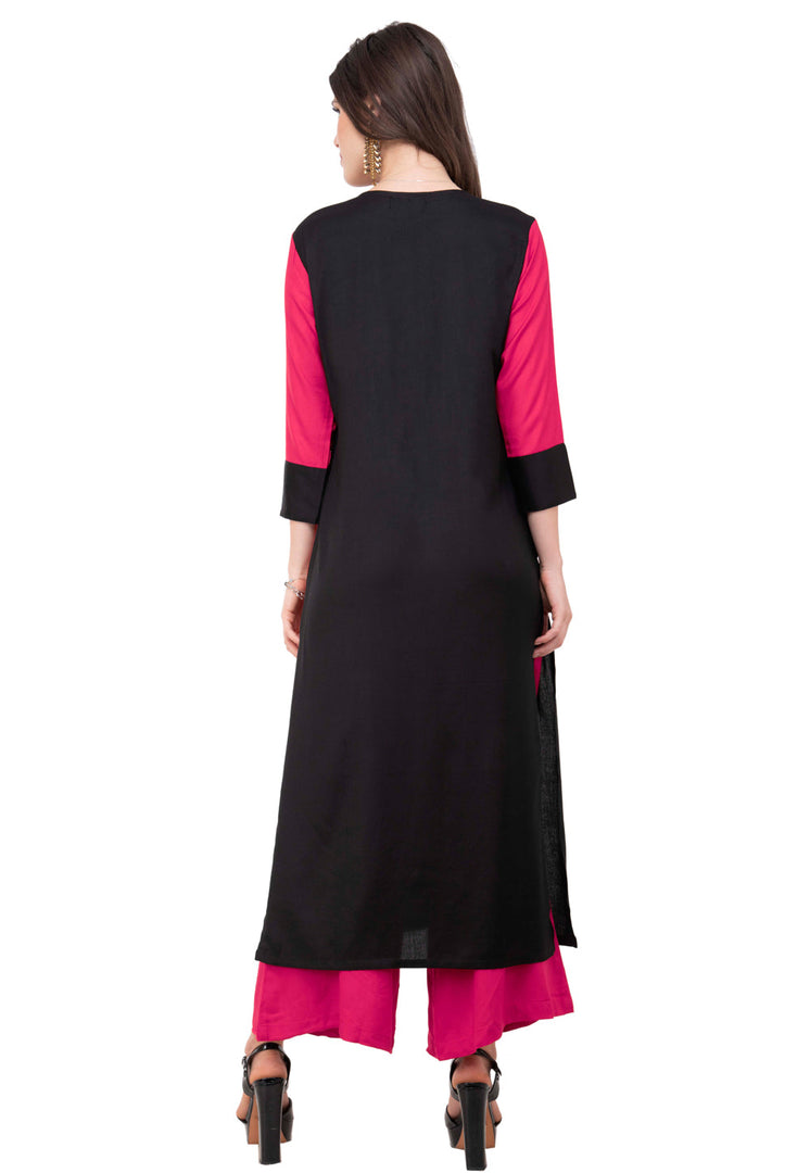 Pink Rayon Kurta Set With Palazzo