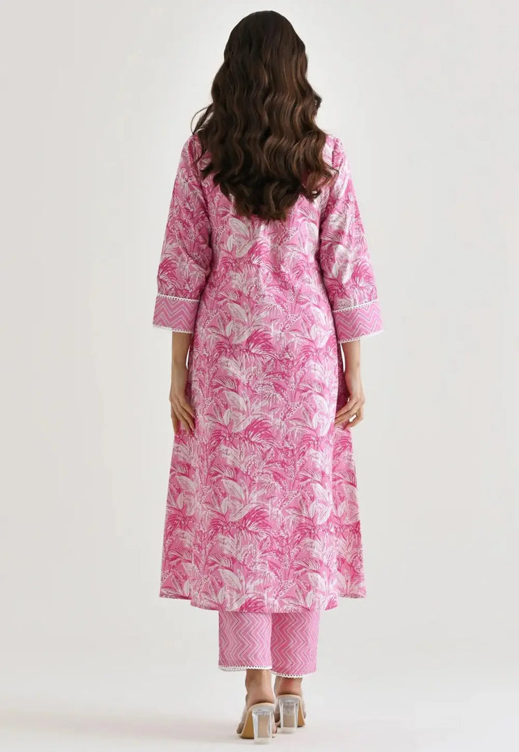 Pink Rayon Kurta Set With Pent