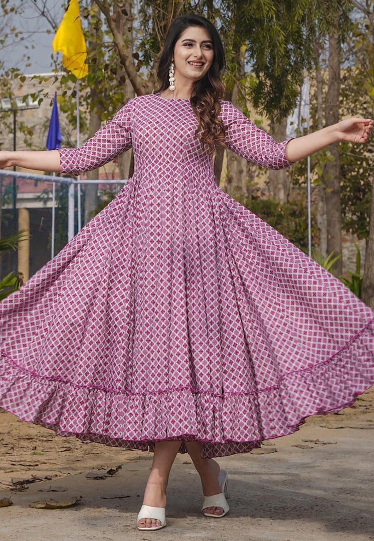 Pink Rayon Printed Gown