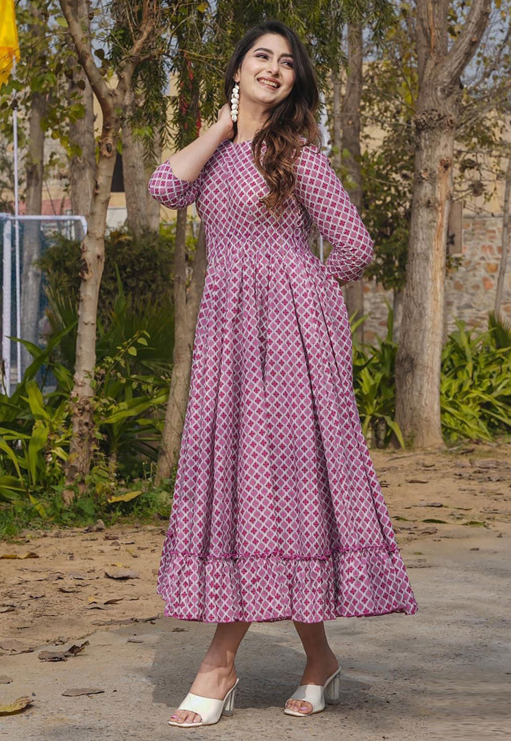 Pink Rayon Printed Gown