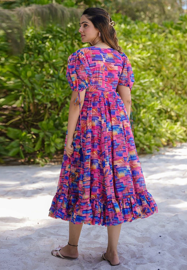 Pink Rayon Printed Gown